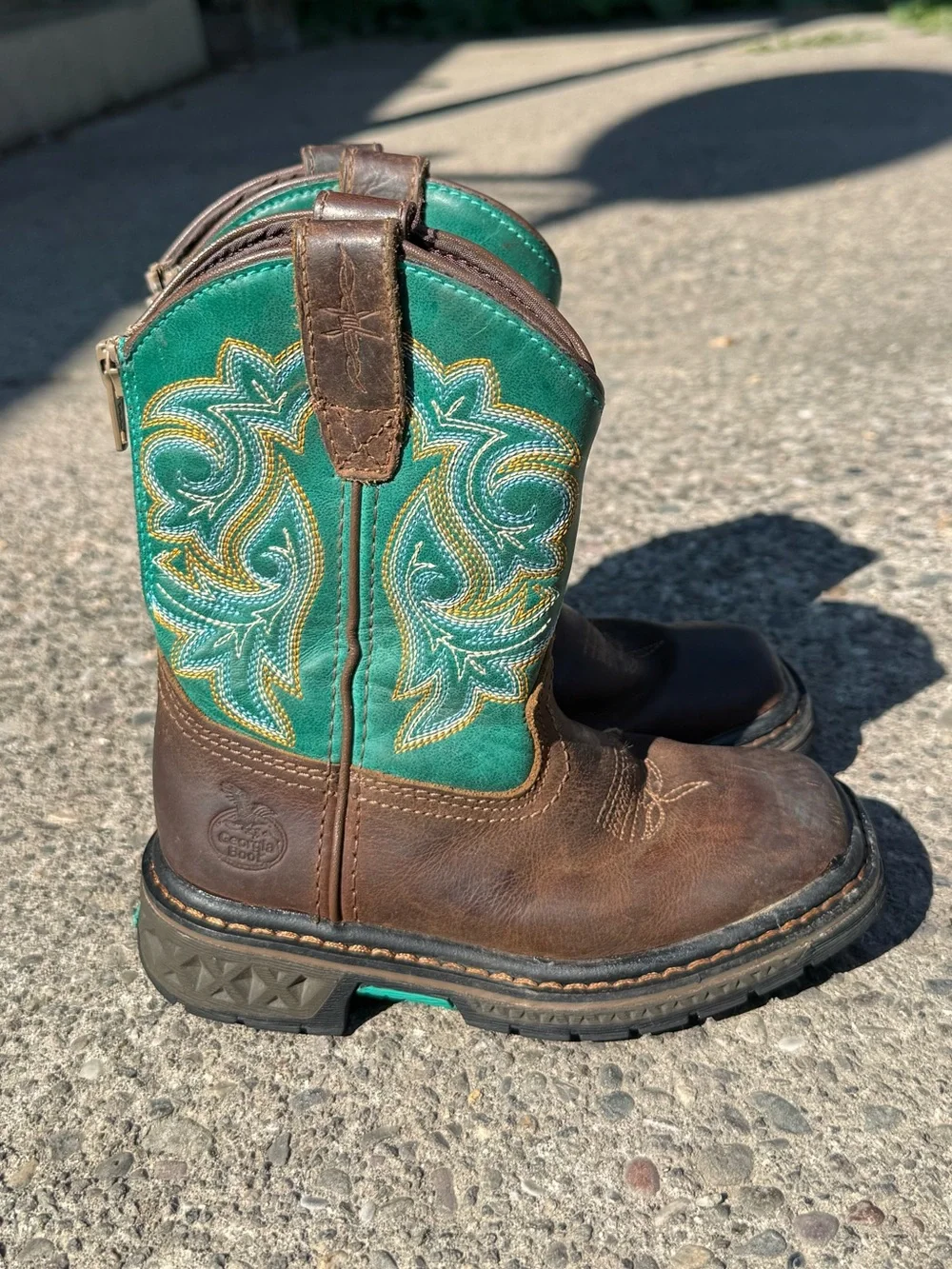 Georgia Boot - Kids Green and Brown Cowboy Boots - Size 9